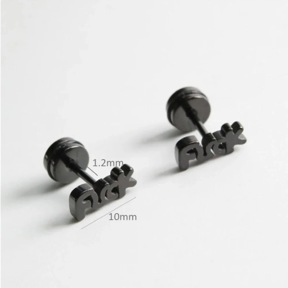 Single Accent Unisex Fashion Stainless Steel Letter Ear Stud Earrings Women Men
